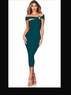 Nookie Teal One-Shoulder Midi Dress with Ring Detail
